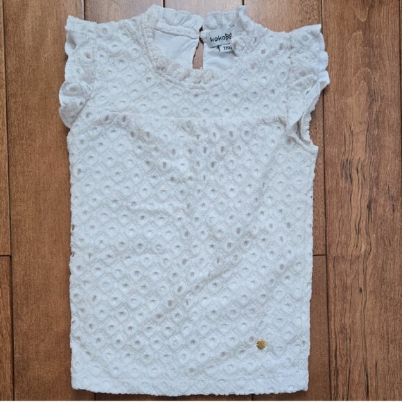 Koko Noko white eyelet short ruffled sleeve shirt size 5 - Picture 2 of 10